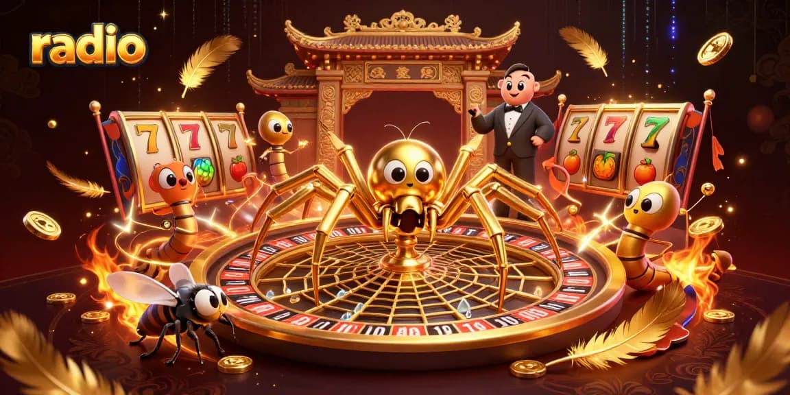 Experience thrilling radio-themed slot gameplay in this vibrant casino illustration.