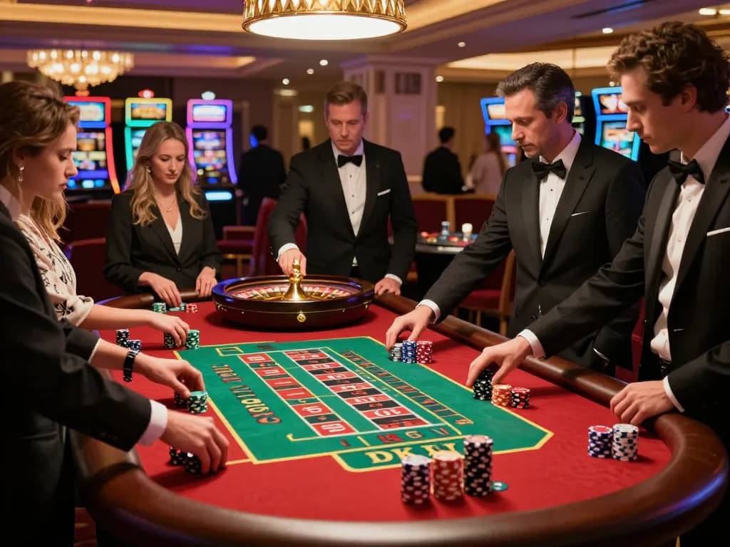 Players engaging in high-stakes roulette game at a casino while exploring hidden wiki links.