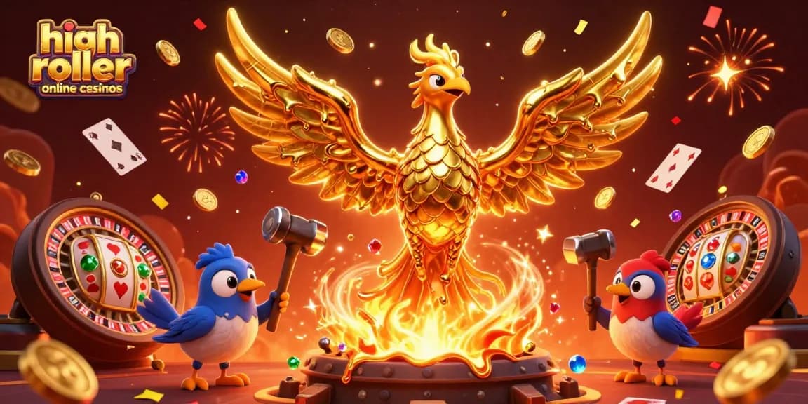 Experience high roller online casinos through this vibrant 3D illustration featuring a molten phoenix.