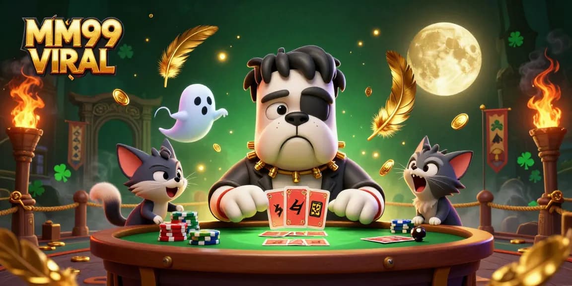 Join the action at MM99 VIRAL with a spooky casino scene featuring a bulldog dealer and whimsical characters!