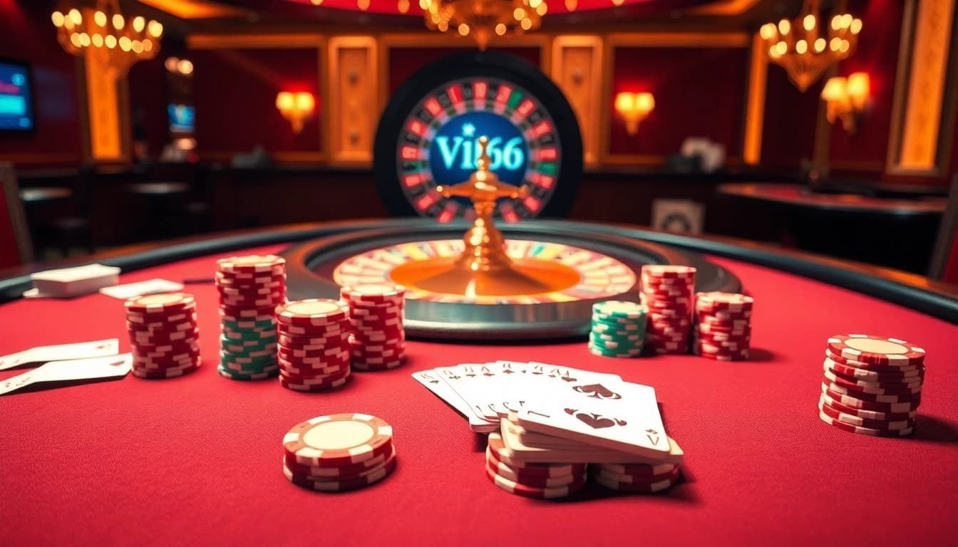 Experience the thrill of the game vip66 with vibrant poker chips on a luxurious casino table.