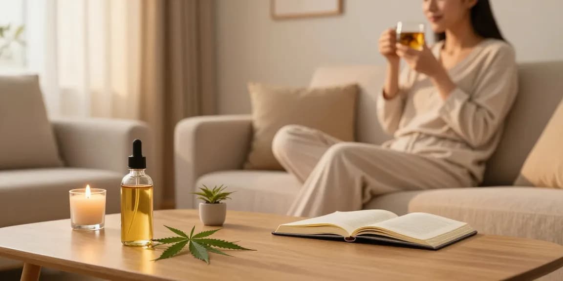 Buy cannabis UK with premium CBD oil, natural herbal tea, and organic hemp leaves in a cozy wellness space.