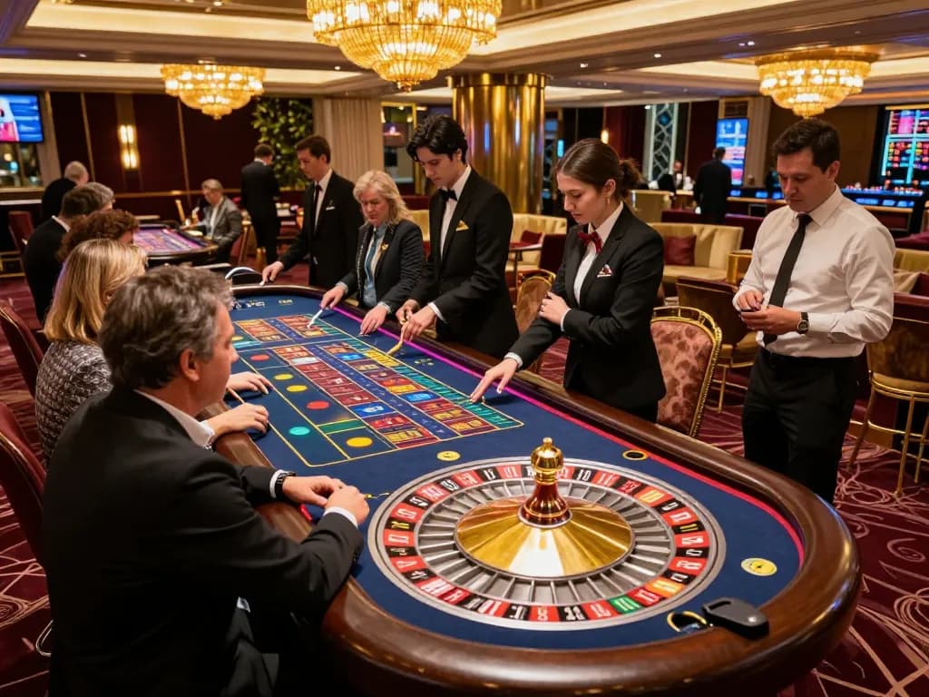 Watch players engage with roulette at https://s8inc.com/ in a vibrant casino setting, showcasing exciting gameplay.
