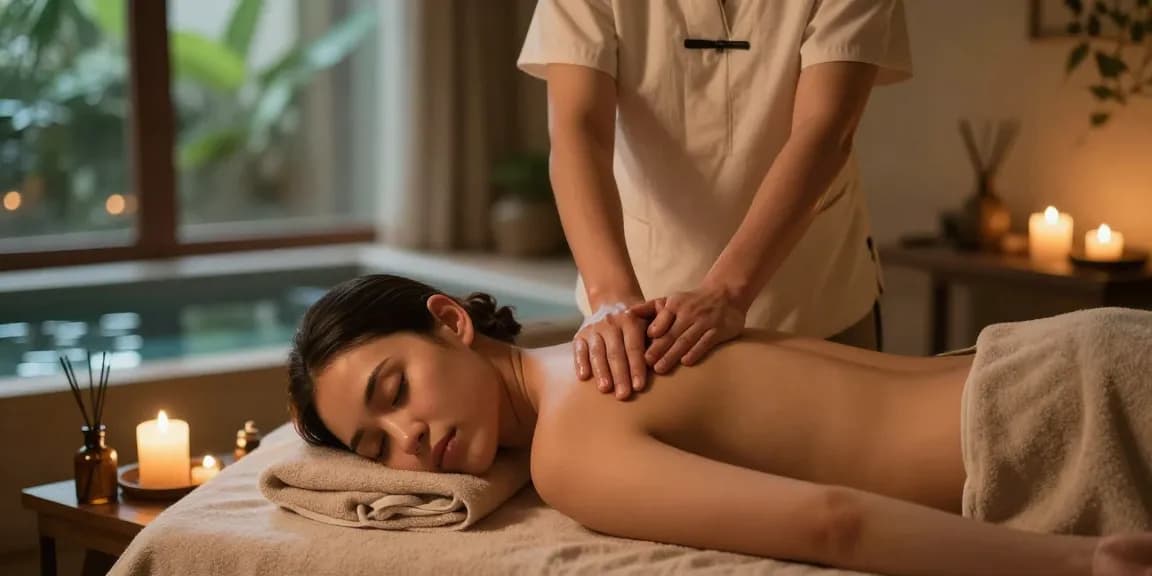 Swedish massage therapy session in a calming spa environment with soothing elements.
