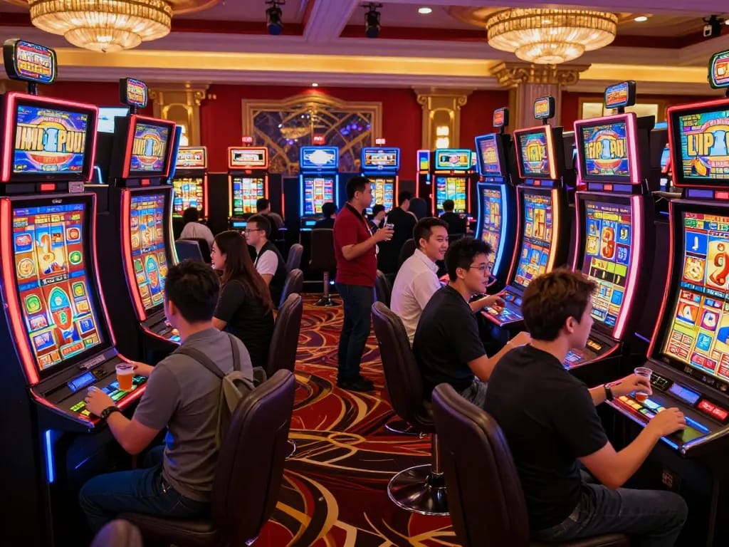 Experience the thrill of slot bonus new member 100 with excited players at the casino.