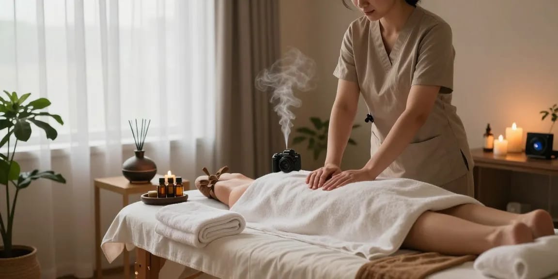 Serene spa setting with Swedish massage preparation at makangs.com/region/국내/서울-/마사지-스웨디시