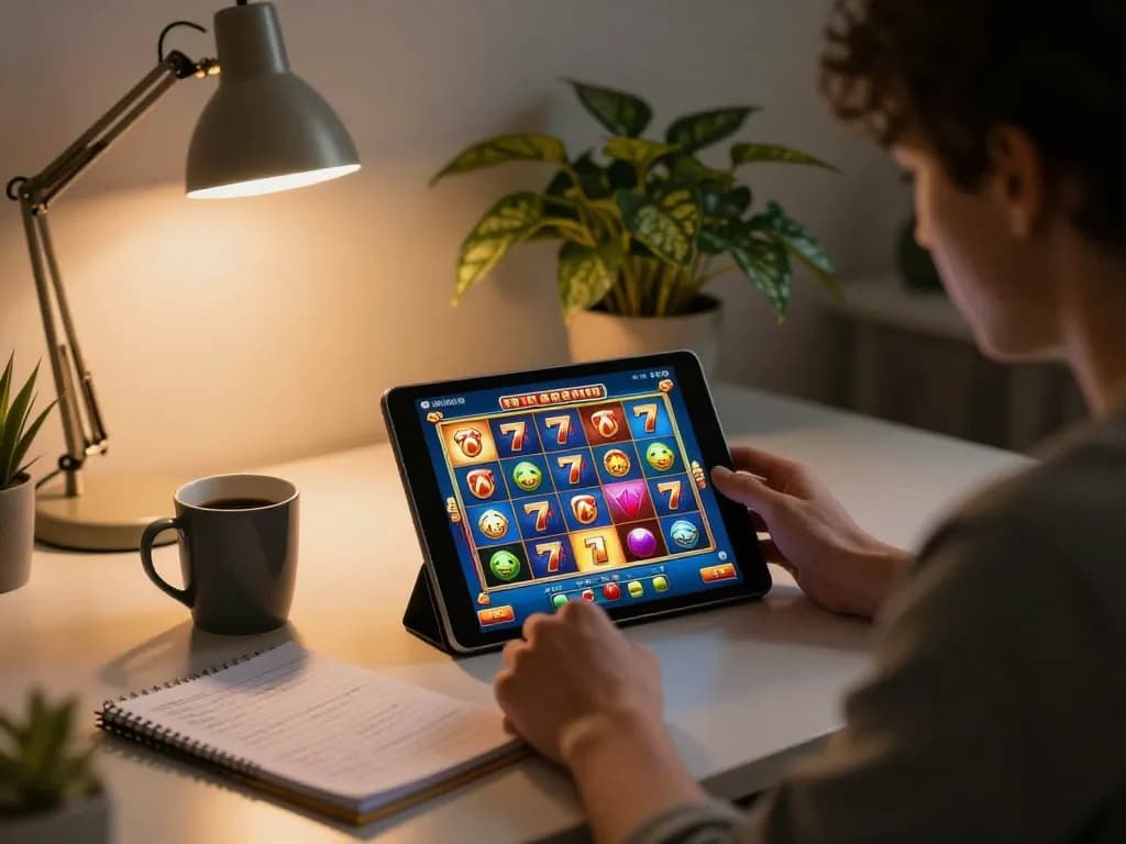Engaging gameplay on slot 777 tablet where player celebrates a big win in comfortable home setting.