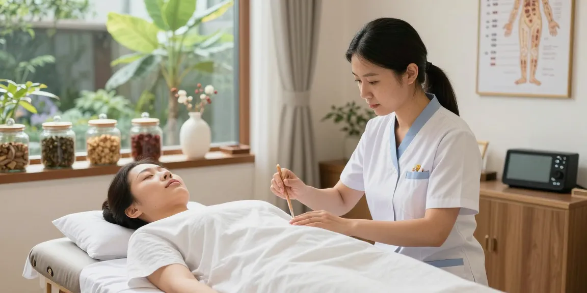 Patient receiving treatment at 영통한의원 in a calming clinic environment.