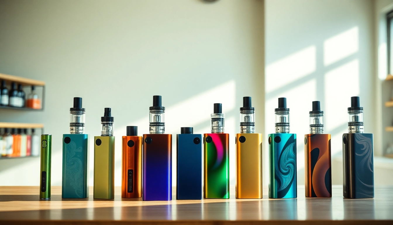 Explore vibrant selections of thc vape uk devices arranged creatively in a modern setting.