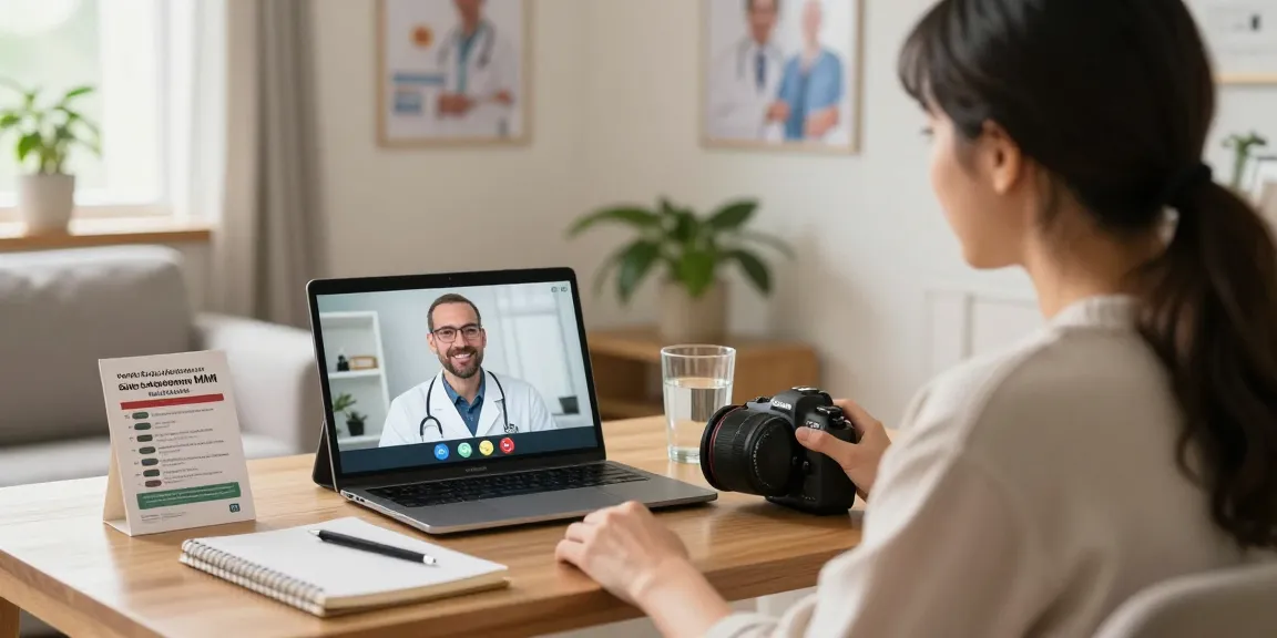Telemedicine consultation for MMJ card online with licensed doctor in a cozy home environment.