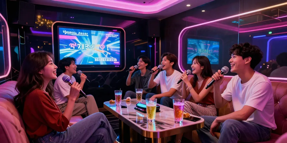 Enjoying a vibrant atmosphere in 강남 가라오케 with drinks and music.