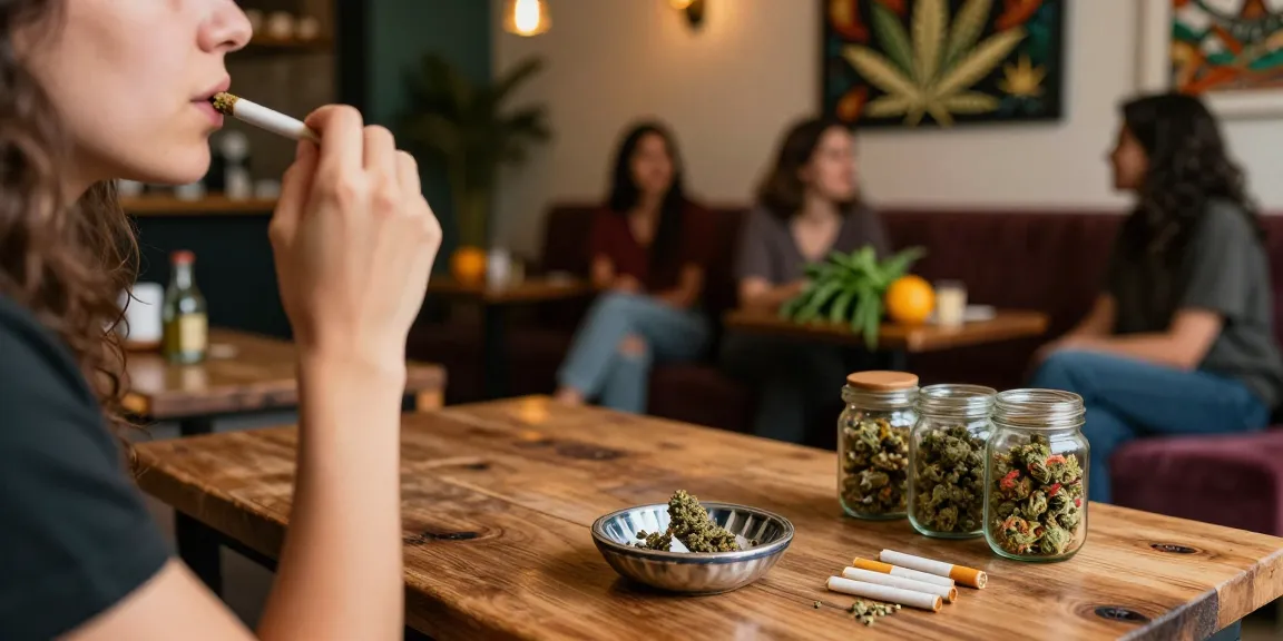 Celebrating with thc pre rolls uk in a cozy lounge, friends enjoying hand-rolled cannabis.