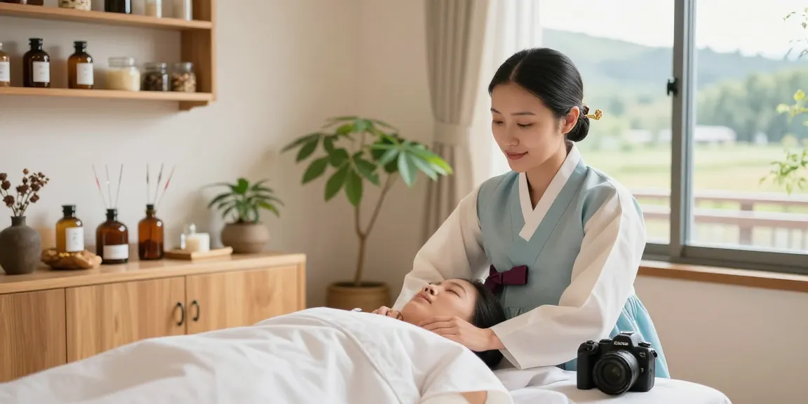 Healing consultation at 수원한의원, showcasing herbal remedies and calm treatment environment.