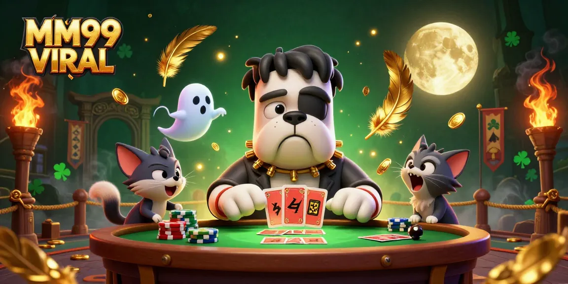 Join the action at MM99 VIRAL with a spooky casino scene featuring a bulldog dealer and whimsical characters!