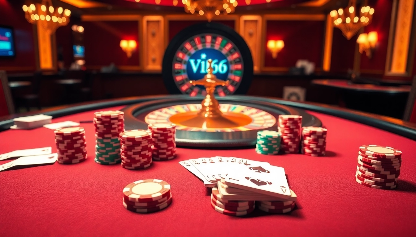 Experience the thrill of the game vip66 with vibrant poker chips on a luxurious casino table.