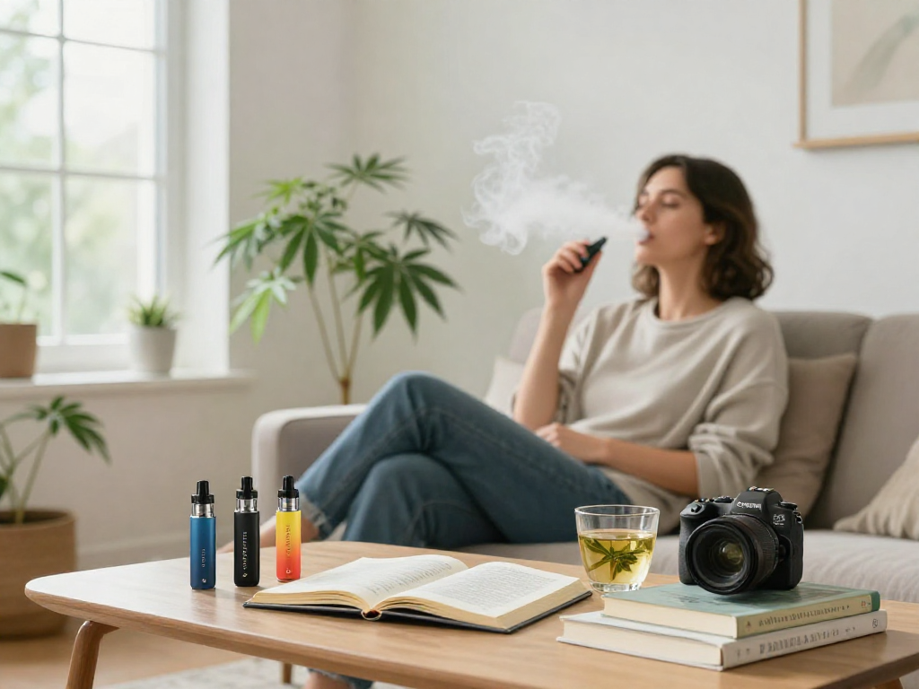 Packman vape device with organic hemp extract in a calming wellness setting, promoting natural relaxation and quality vapor.