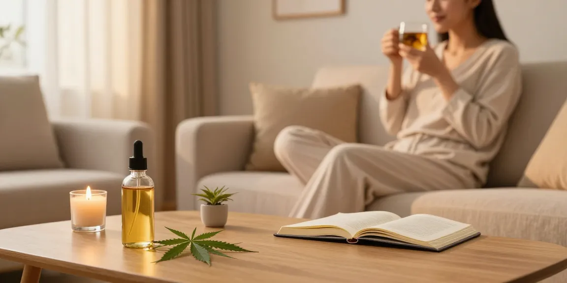 Buy cannabis UK with premium CBD oil, natural herbal tea, and organic hemp leaves in a cozy wellness space.