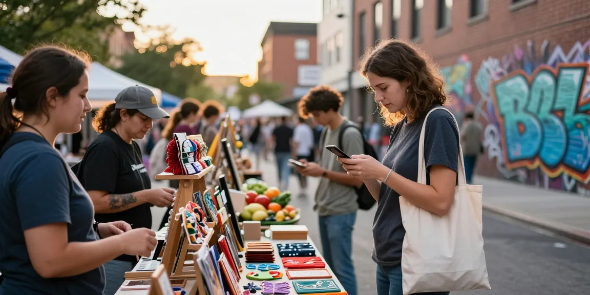 Shopper exploring local goods in vibrant urban marketplace setting, enhancing e-commerce visibility.