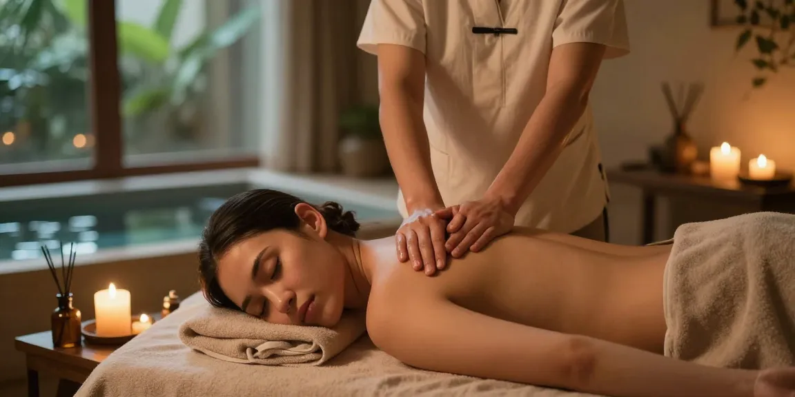 Swedish massage therapy session in a calming spa environment with soothing elements.