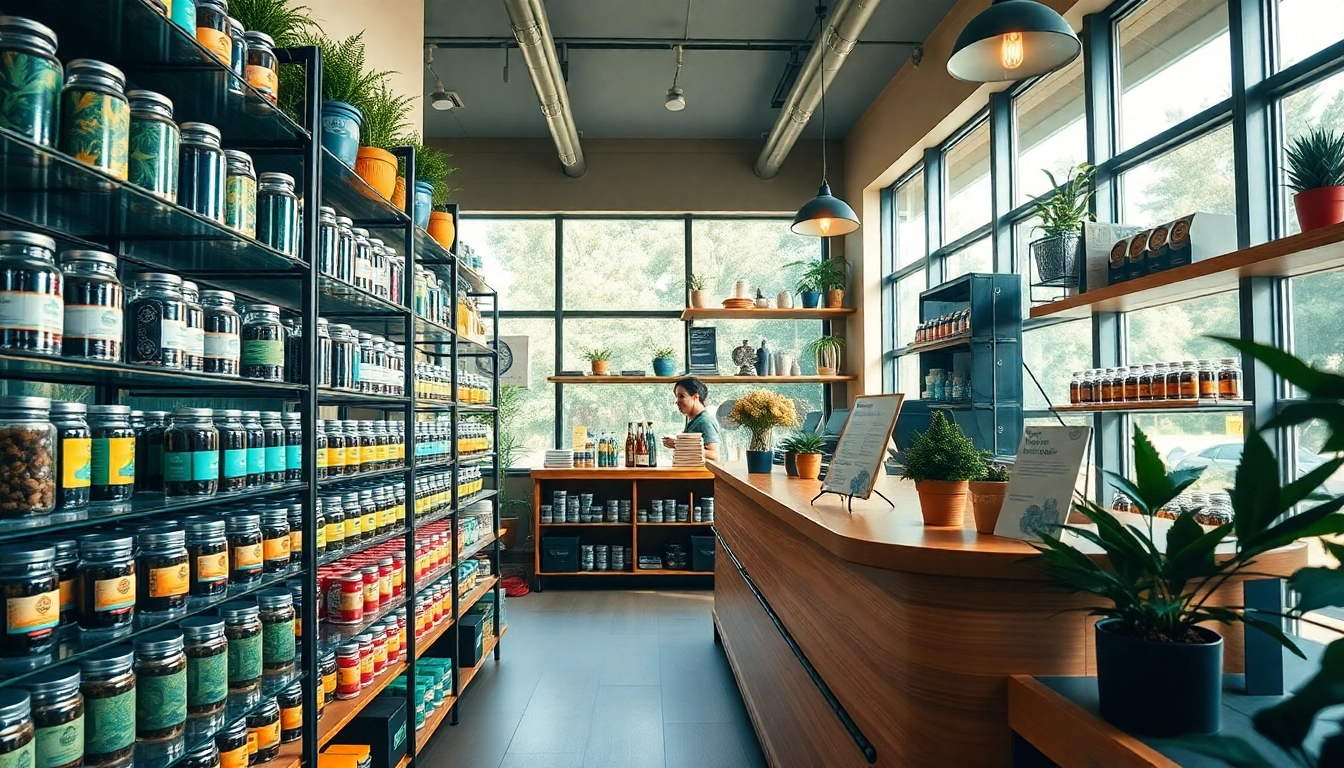 Explore a bustling Weed Store with vibrant cannabis products and a welcoming atmosphere.
