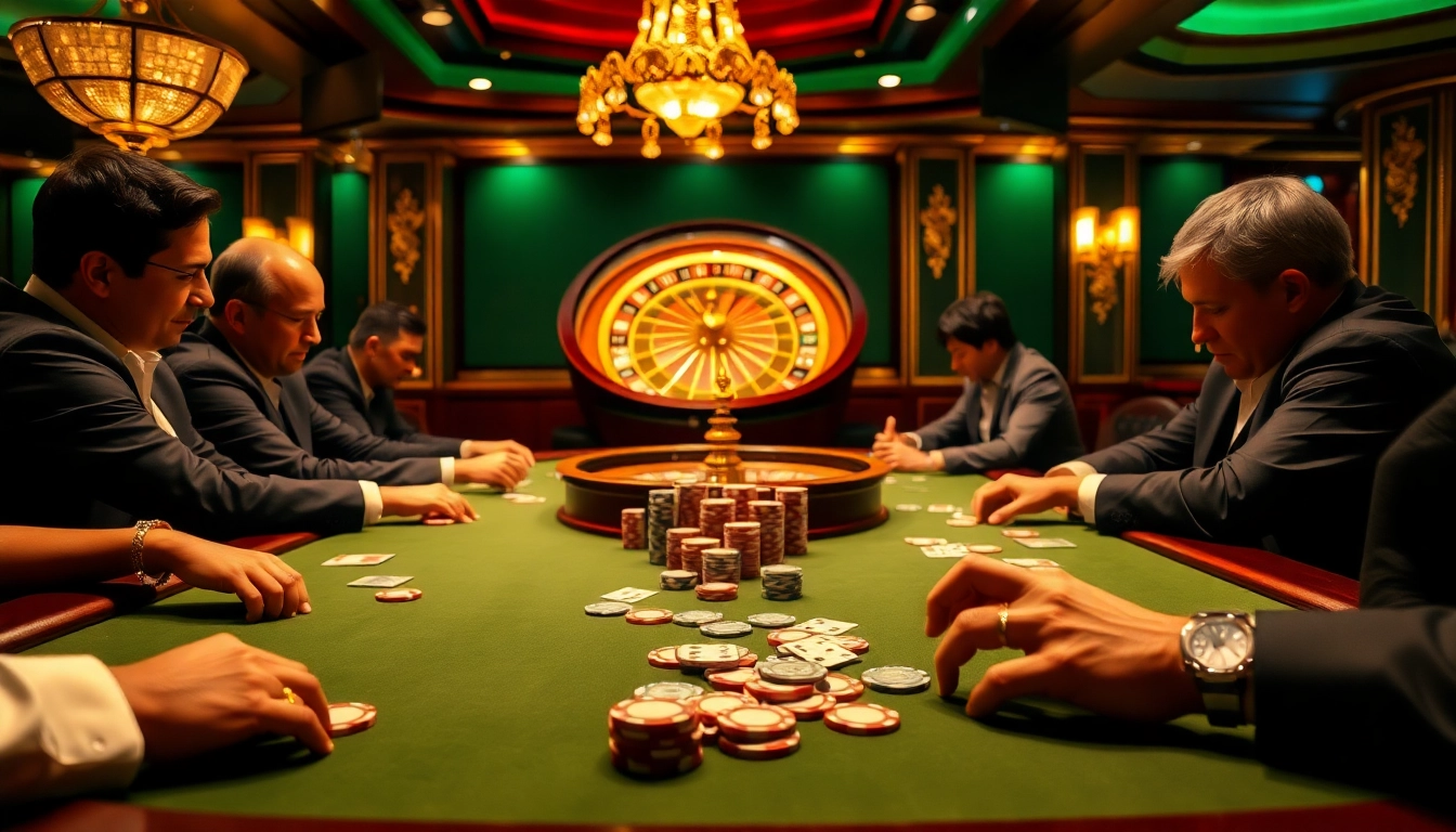 Thabet Casino poker players strategizing over high-stakes betting at luxurious tables.