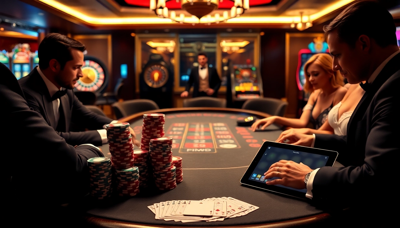 Gambling scene with poker table showing Onicplay interface and vibrant chips.