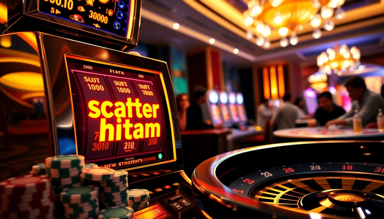 Winning on the scatter hitam symbol while playing vibrant casino slot machines and enjoying the atmosphere.