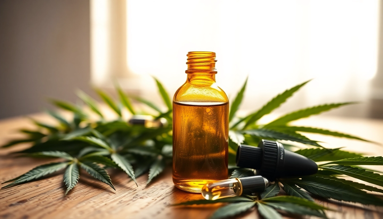 Highlighting full spectrum CBD oil in a natural setting, showcasing its rich color and calming atmosphere.