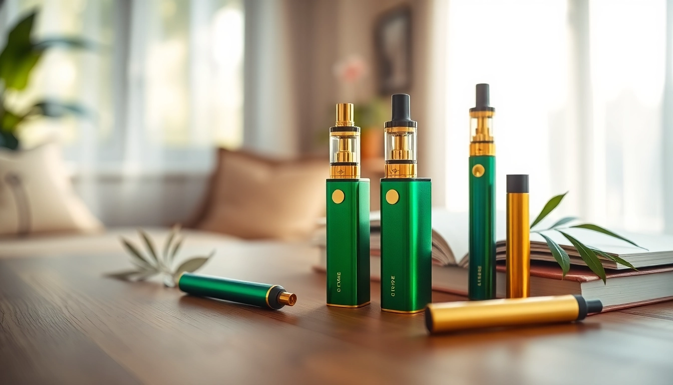 Showcasing disposable vapes elegantly arranged, emphasizing quality and CBD benefits.